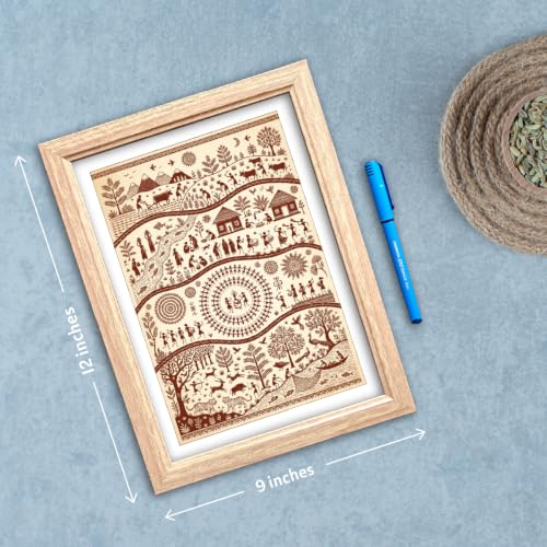 Image of TenorArts Traditional Tribal Folk Art Photo Frame Set of 2 , Indian Rural Arts Decor Wall Hanging Painting For Bedroom Living Room Cafe and Home decor / Minimal Drawing Framed Posters for Decoration (9x12 inches) [T2P-09T]