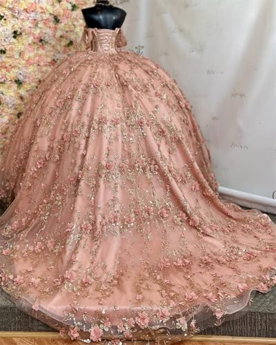 Off Shoulder 3D Floral Quinceanera Dresses Ball Gown Puffy Princess Sweet 16 Dress3