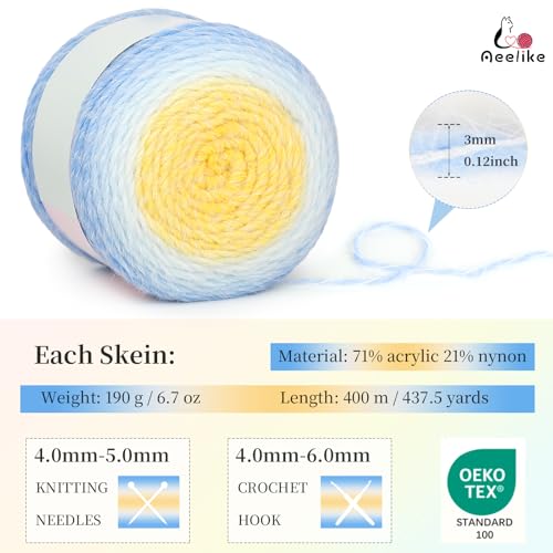 Image of Aeelike Ombre Yarn for Crocheting, 2 PCS Colorful Gradient Yarn #4 Medium, Each 190g(6.7 oz) 400m(437.5 Yards) 71% Acrylic 29% Nynon, Soft Cake Crochet Yarns for Blanket, Scraves, Sweaters, Color F
