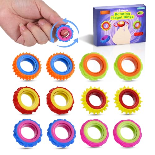 Kssvzz Fidget Toys Anti Stress,Lot de 12 Bague Silicone Anti Stress Enfant,Jouets Sensoriels pour Autisme et Tdah,Jouets Silencieux pour Concentration Soulager...
