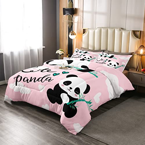 Cartoon Panda Set Biancheria Da Letto Carino Animale Giù Consolatore per Bambini Ragazzi Ragazze Fauna Selvatica Giù Consolatore Kawaii Panda Rosa Trapunta Inserto/Trapunta 135x200cm Formato