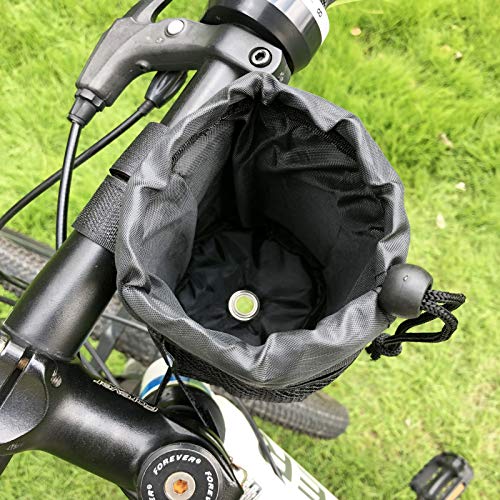 UNIGT Bike Water Bottle Drink Holder with Spring Cord Lock and Side Mesh Pocket for Bicycle Handlebar Cup Holder - 3 Straps Mounting Points Adjustable