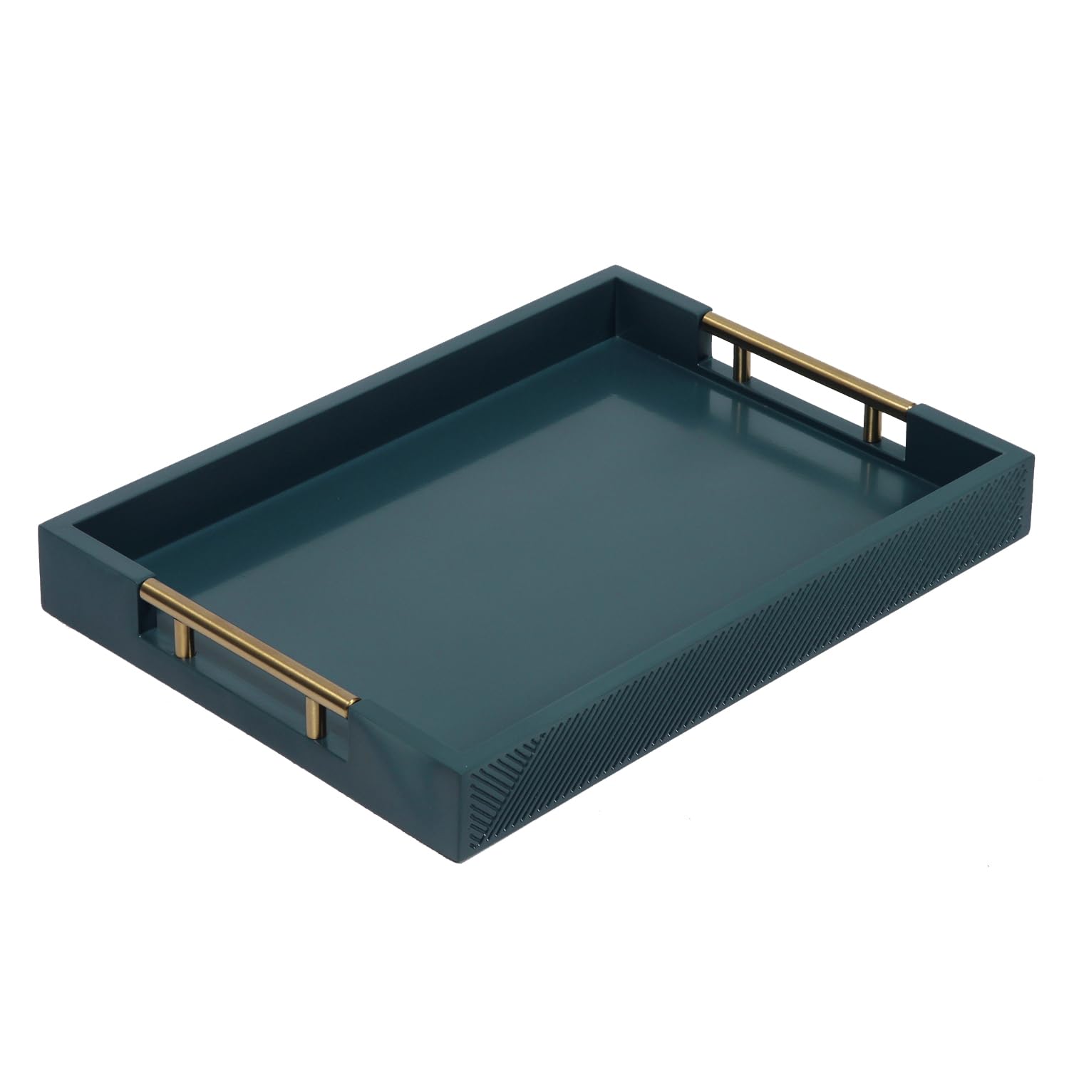 Bandeja para Servir con Asas de Metal Pulido, Bandeja Rectangular de 16.5 x 12 Pulgadas, Bandeja Decorativa Moderna, Bandeja otomana Grande, Almacenamiento y exhibición (Verde Azulado)