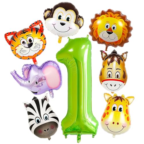 Globos Animales 8 Piezas Selva Bombona Helio Cumpleaños Safari 1/2/3/4/5 Años Foil Fiesta Infantil Globos (1 años)