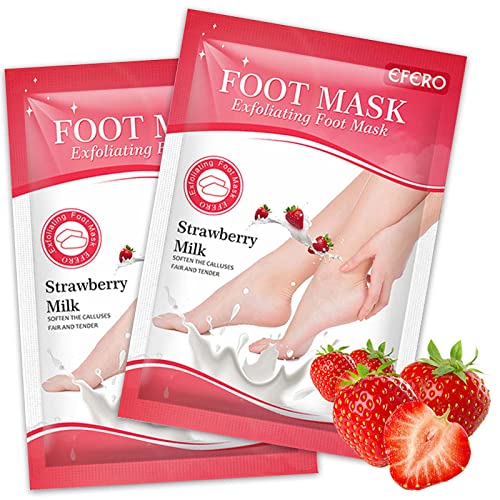 Colexy 2 Pares Mascarilla de Pies, Mascarilla Exfoliación de Pies, Hidratante Eliminar Piel Muerta Foot Peeling Mask, Foot Mask Eliminar Córnea y Piel Muerta, Para Callos y Piel Seca (Fresa)
