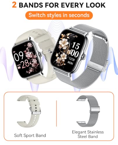 Image of Smart Watches Fitness Tracker for Women Men with Step Counter, Sleep Calorie Monitor, Pedometer, IP68 Waterproof, Smartwatch with 120+ Sports for iPhone Android (Natural Milanese)