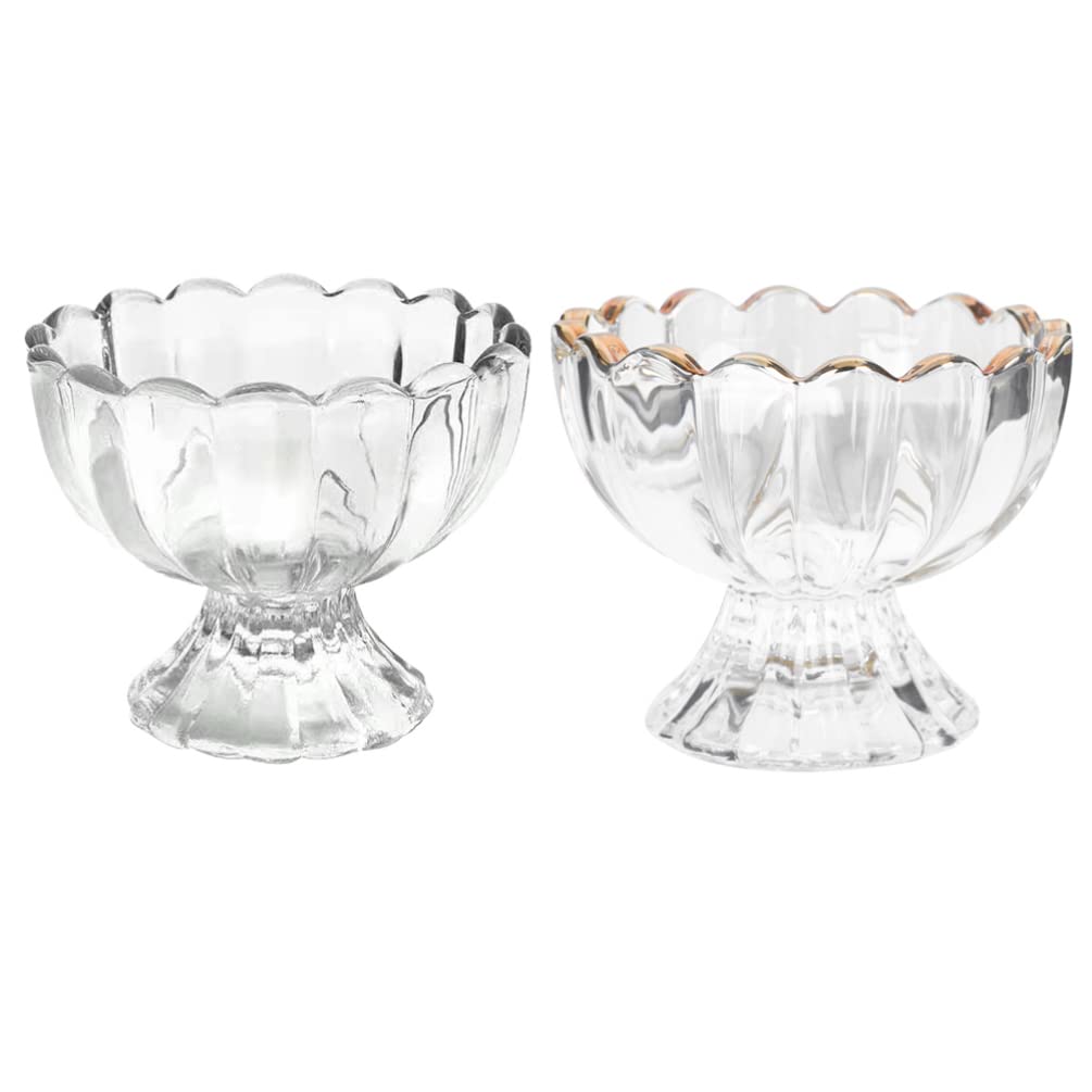 DOITOOL Clear Glass Ice Cream Bowls Set of 2 Glass Dessert Cups with Footed for Dessert, Sundae, Ice Cream, Fruit, Salad, Snack, Cocktail, Condiment, Trifle and Holiday Party Serving