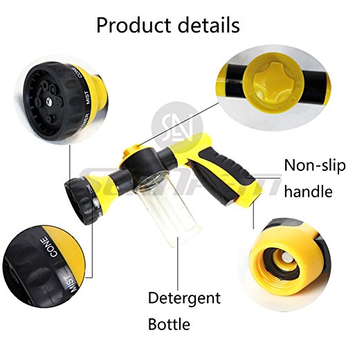 Foam Water Spray Gun - High Pressure Washing Tool - Heavy Duty 8 Pattern Watering Nozzle Garden Hose Sprayer Gun Flow Control Setting Knob for Car Washing Garden Lawn Room Floor Cleaning Pets Washing - Image 2