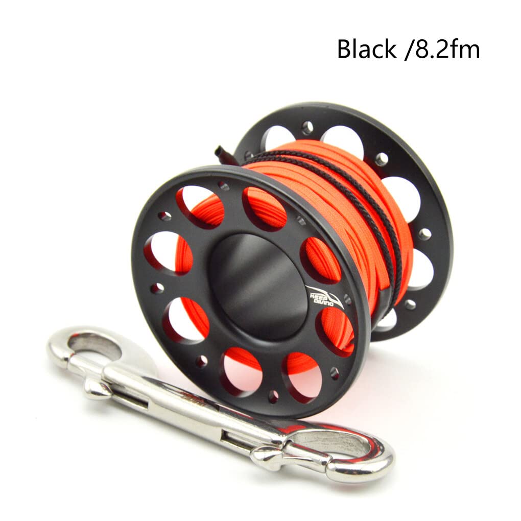 Tenere Bobina di Spool Immersione Portatile Corda Poliestere Pesca Accessori Subacquei Gancio Doppio Nero 15m