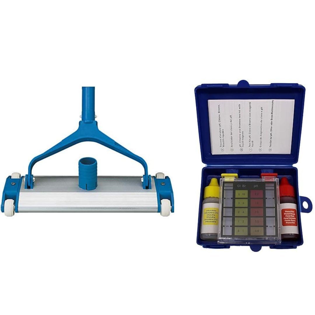 PETSON Swimming Pool Test Kit with Vacuum Head Cleaner 13.5 Aluminium Weighted on Wheels (Blue)-image-38