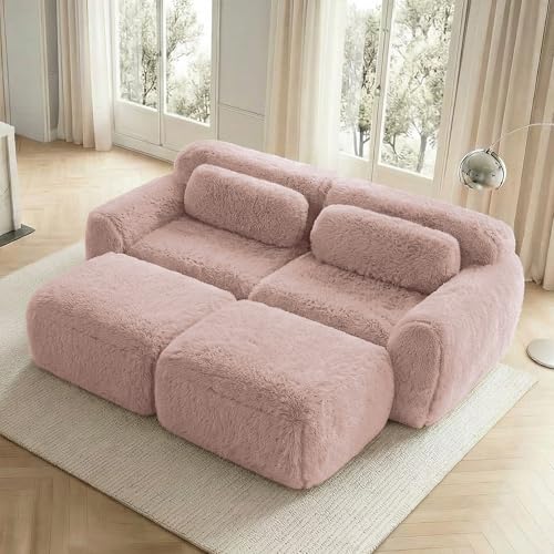 BLUON HOME Sofás, sofás y sofás, sofá en la nube, sofás sin nube, tela de felpa suave, sofá cama modular con 2 otomanas, sofás de dos plazas, sin montaje, cómodo sofá para salón (rosa)