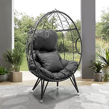 Alternative view of Crestlive Products Patio Wicker Egg Chair with Cushion and Pillow, PE Rattan Hanging Basket Lounge Chair with Legs, Teardrop Cuddle for Indoor Outdoor Bedroom Garden Deck Balcony (Dark Gray)