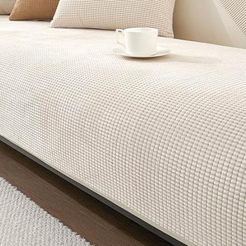 Housse canapé 1 pièce extensible velours avec couvre coussin salon - 5