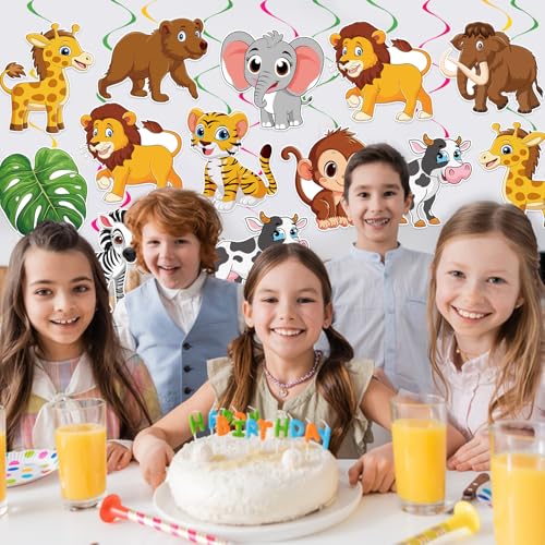Image of 40Pcs Jungle Animal Hanging Swirl Decorations, Safari Animal Party Hanging Swirls Jungle Animals Tiger Lion Monkey Foil Swirls Ceiling Decor for Animals Theme Birthday Baby Shower Party Decor