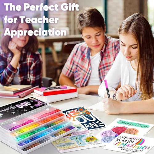 Image of Soucolor 24 Dual Tip Brush Markers,Water-Based Art Pens,for Coloring Books | 24 Vibrant Water-Based Colors,Brush + Fine Tip,Color-Coded,Plastic Case,Lettering,Coloring Books,Kids &Adults.