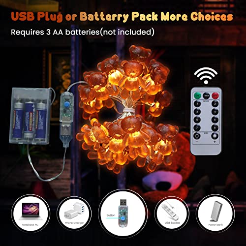 BELNIAK Cute Brown Teddy Bear Decoration Christmas Decorative Lights Fairy String Lights Novelty Gifts 8.5ft USB Plug in or Battery for Bedroom Party Indoor Christmas Wedding Decor - Image 3