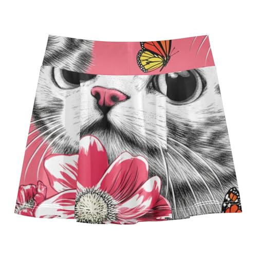 Cute Cat Flowers Butterflies Pink Tennis Skirts Kids Fun Cute Girls' Shorts Athletic Skorts Girl Skort 4t2