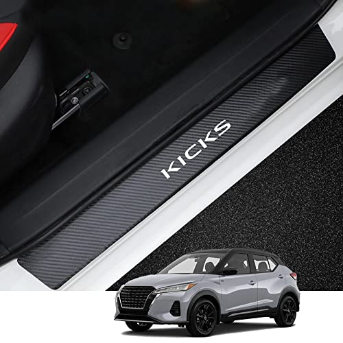 Kakash Custom Interior Accessories for Nissan Kicks 2018 2019 2020 2021 2022 2023 Leather Car Door Sill Trim,4D Carbon Fiber Leather Door Entry Guard Sticker 4 pieces/set(White)