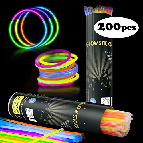 iGlow 200 8" Glow Sticks + 200 Connectors Included - Multicolor Party Pack
