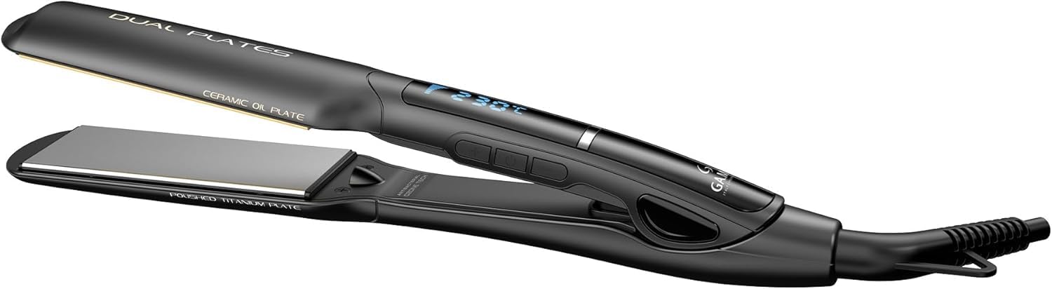 GA.MA Italy Professional, Plancha de Pelo X-Wide Digital 4D Dual Plates, Extra Ancha 100x40 mm, Doble Revestimiento de Titanio y Cerámica, Triple Emisión de Iones y Ozono, 150°-230°C