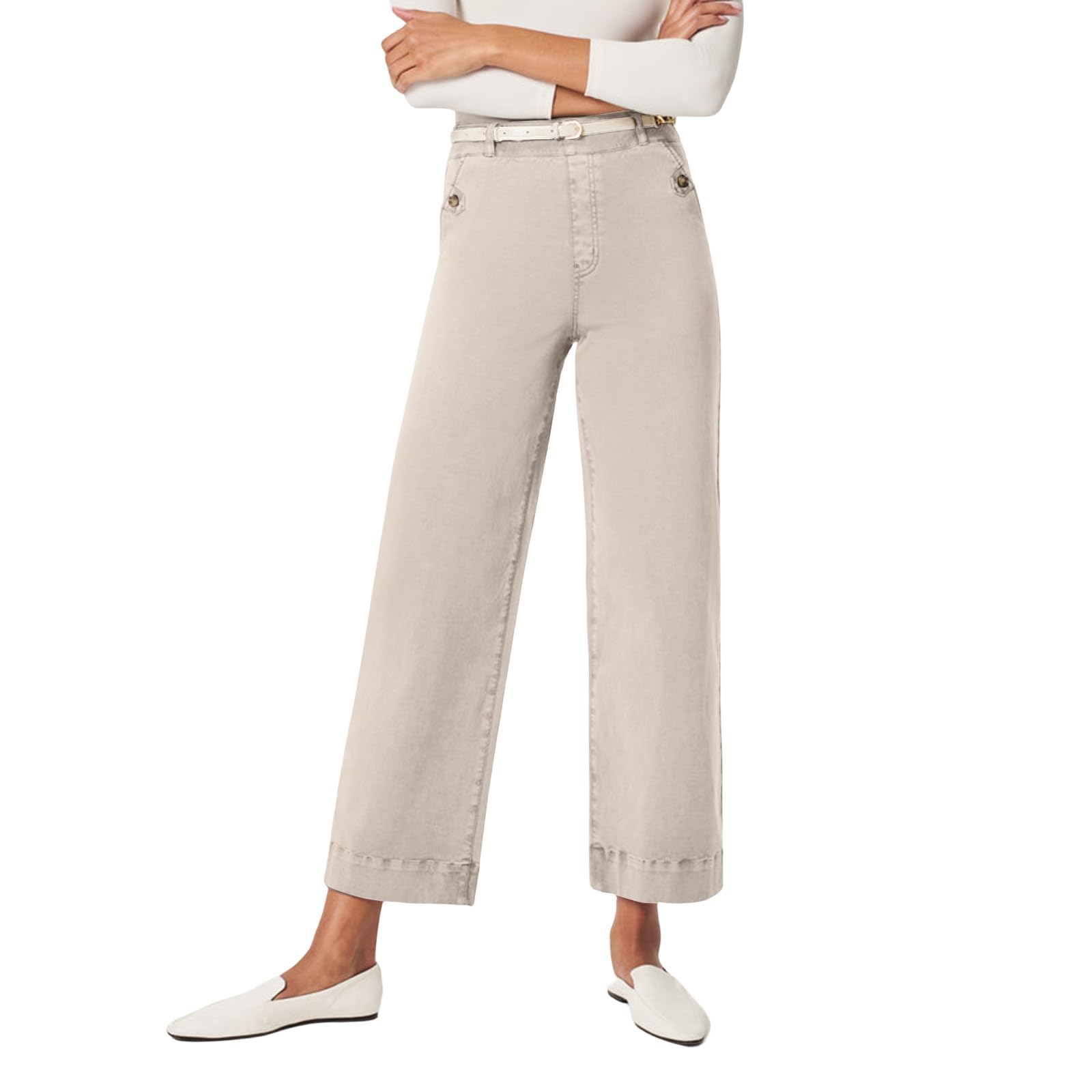 Gumipy Women Stretch Twill Cropped Wide Leg Pant Comfy Casual Capri Pants High Waisted Straight Leg Chino Pants Ankle Jeans
