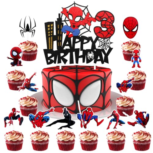Heroes Decoracion Tartas Cumpleaños, 25 Piezas Super Cumpleaños Topper 3 años, Happy Birthday Decoracion, Adornos Cake Cumpleaños, Cake Topper Happy Birthday, Juego Tarta para Niño, Niña, Infantiles