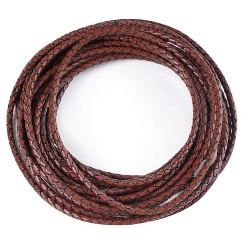 Lystaii 5.5 Yards Genuine Leather Cord 4mm Round Braided Bolo Leather Cord Brown Leather Strip Braiding Antique Leather Strap 5m Long for Bracelet Necklace Beading DIY (Antique Brown) Cover