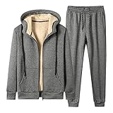 Warmer Jogginganzug Herren Winter Plüsch Trainingsanzug Herren Fleece Hausanzug Herren Winter Gefüttert und Warm Jogginganzug Herren Innen Mit Fell Kapuzenjacke Jogginghose Bekleidungsset 2-Teilig