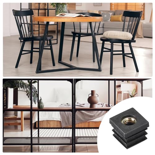 Image of uxcell 4Pcs Inserts for Square Tubes with M8-1.25mm Thread, for 0.87 inchx0.87 inch OD Square Tube, Black Plastic Plug Caster Insert Chair End Caps Furniture