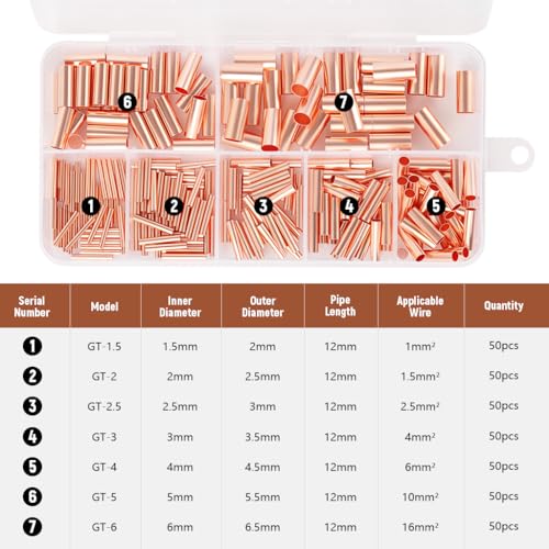 Image of Serplex 250 Pcs Copper Wire Terminal Connectors with Heat Shrink Tubes Multi-Size Wire Terminal Set (1.5-6 mm Dia) for Electrical Wiring, Secure Crimping & Durable Insulation