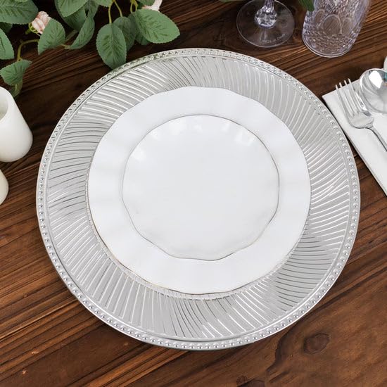 Juego de 6 platos cargadores plateados metálicos 13" redondos miniatura 2