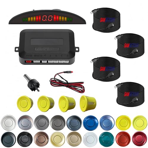 Image of Parking Sensor Kit Backup Sensor Kit Reverse Sensor for Pickup & Extended Vehicles - 4 x 2.3m Sensors + 4 x 4.5m Extension Cables, 24V Compatible (Voltage Reducer Sold Separately) Yellow