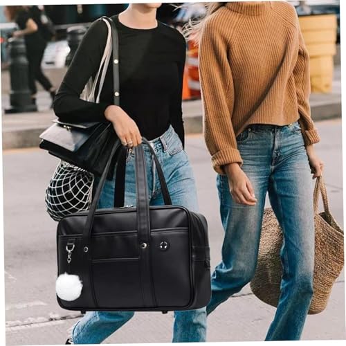 Japanese School Bag PU Leather Zipper Office Crossbody School Handbag Shoulder Bags (black)4