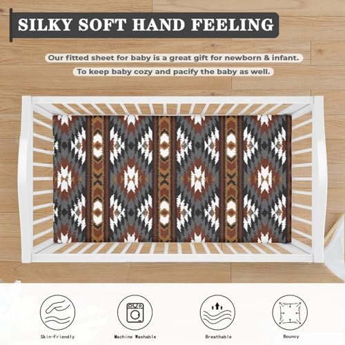 Image of Southwest Baby Crib Sheets for Boys Girls Aztec Themed Fitted Crib Sheet for Standard Crib and Toddler Mattress Brown Baby Mattress Sheets Toddler Bed Sheet 52x28x8 in