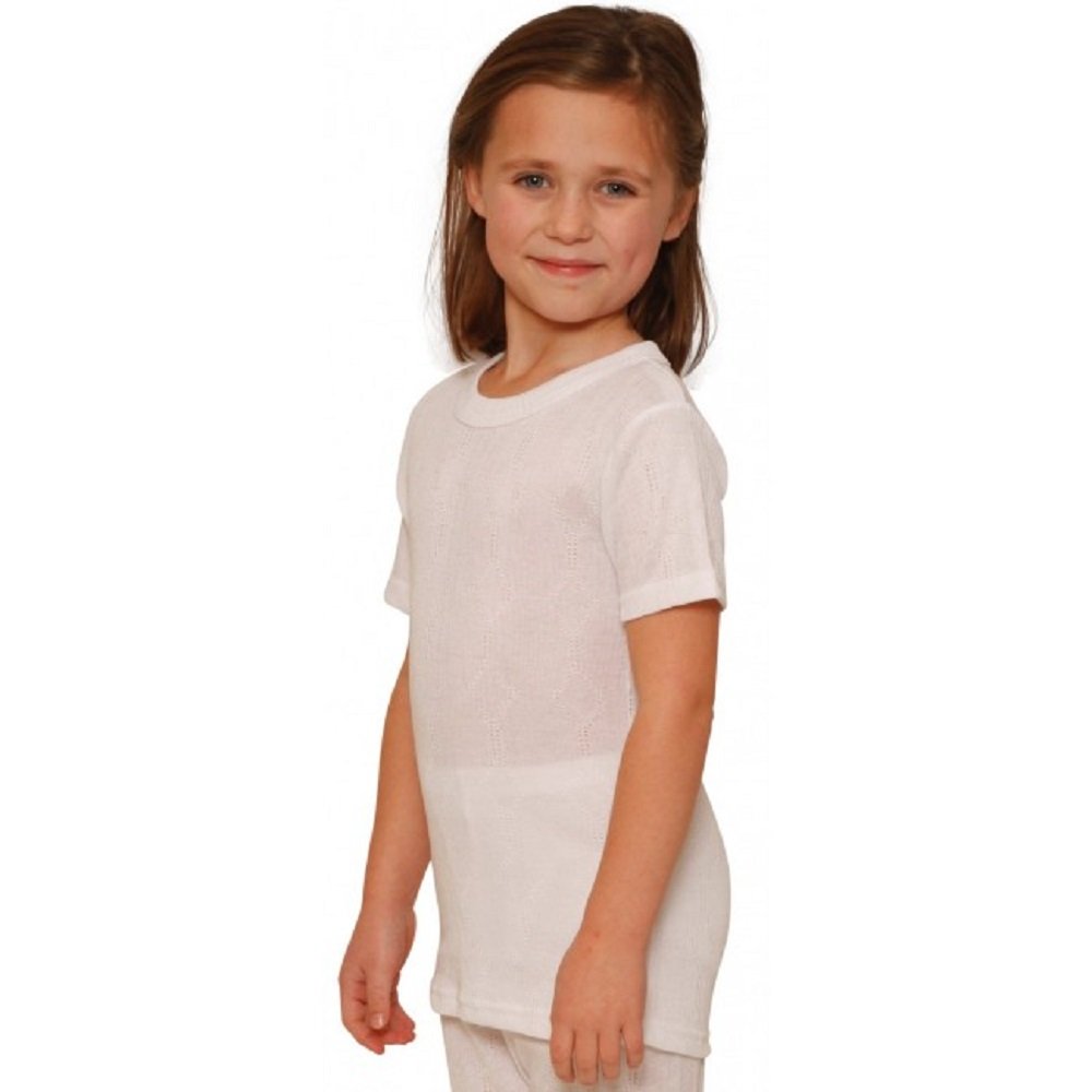 Octave® Girls Thermal Underwear Short Sleeve Top (Viscose, Fancy Knit) (White, 6-8 yrs [Chest: 24-26 inches])