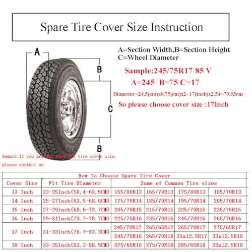 Image of Spare Tire Cover 18 Inch for /Off-Road /Trailer /RV, Heavy Duty Waterproof PVC,UV Resistant,Fits Tires Diameter 33-35 Inch,Snug Fit Elasticized Back Hem,Black