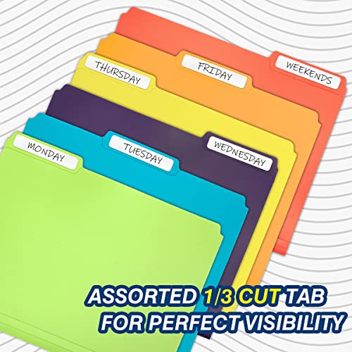 H4D Plastic Colored File Folders Letter Size, 1/3 Cut 3 Tab File Folders Multi Colors Assorted, 6 Pack #TOP5