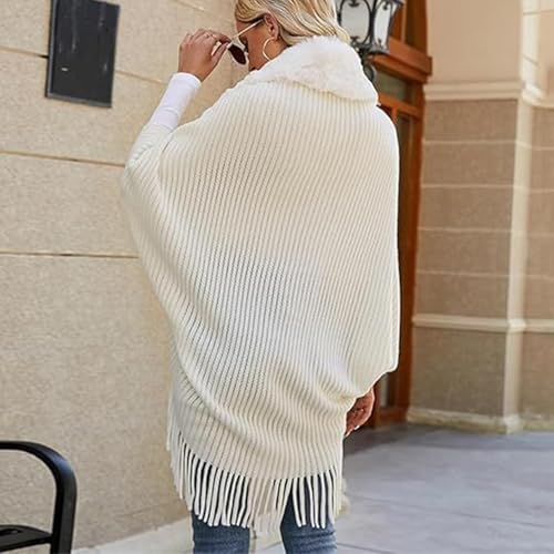 Permitime Knitting Thick Women's Loose Shawl With Fur Collar, Elegant and Cozy Warm Knitted for Women4