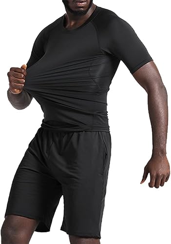 Miniatura 6 de BUYJYA Pantalones de compresión para hombre, camisa de manga larga, conjuntos atléticos, ropa de gimnasio, entrenamiento, 5 uds