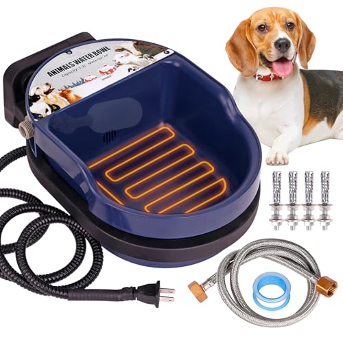 KHEARPSL Automatic Heated Dog Water Bowl Outdoor Large Breed Auto Fill Heated Pet Cat Chicken Water Bowl with Float Valve Dog Water Dispenser Pet Waterer for Cat Chicken Goat Pig Horse Livestock