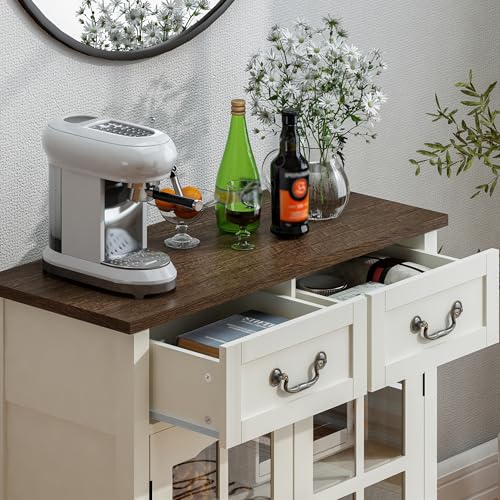 ChooChoo-Farmhouse-Sideboard-Buffet-Cabinet-with-Storage-Coffee-Bar-Cabinet-with-Glass-Doors-Entryway-Cabinet-for-Kitchen-Living-Room-White ChooChoo Farmhouse Sideboard Buffet Cabinet with Storage Coffee Bar Cabinet with Glass Doors Entryway Cabinet for Kitchen Living Room White