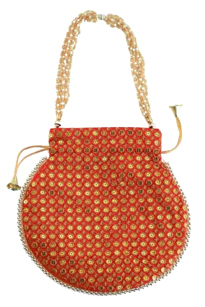 Image of Potli Bag Golden work wedding potli for ladies Gift for women handbags traditional Indian Wristlet with Drawstring Ethnic Embroidery Fashion Potli.