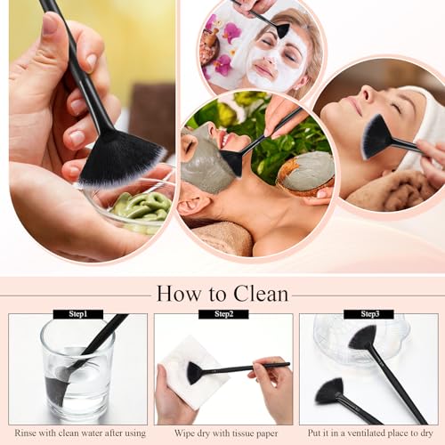 Image of 9 Pieces Facial Fan Mask Brushes, Soft Facial Applicator Brushes Tools for Peel Glycolic Makeup for Mud Cream(Black with White)