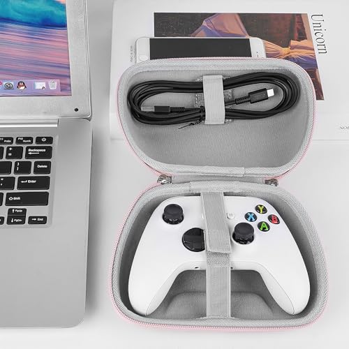 Image of GEEKRIA Controller Travel Case Compatible with Xbox Series X /S & Xbox One, Hard Shell Carrying Bag with Joystick Protection, Cable Storage, Controller Retention Strap (Pink)