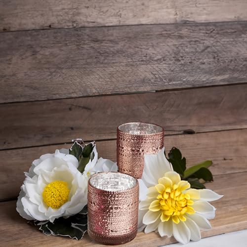 WGV Rose Gold Trendy Pearly Votive Candle Holder 2.7" x 3.15"H, Mercury Bubbly Bead Textured Glass Tealight Candleholder, Home Accent Décor, 1 Pc