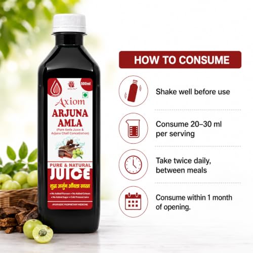 Image of Axiom Arjuna Amla Juice 500ml | Natural Source of Calcium | Controls Blood Pressure | Control Cholesterol Level | No Added Sugar | 100% Natural WHO GMP Certified
