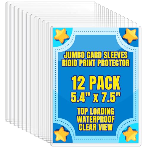 AKONEGE 12 Pack 5.4 x 7.5 Jumbo Card Sleeves Size L Clear Oversize Card Protector Top Loading Rigid Sheet Protectors for Protecting Photocard Photos MTG TCG Trading Sport Cards