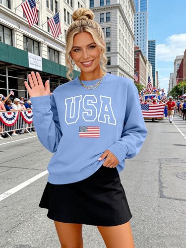 Image of PECHAR USA Sweatshirt Women American Flag Sweater 4th of July Shirts Patriotic Sweater Fourth of July Pullover