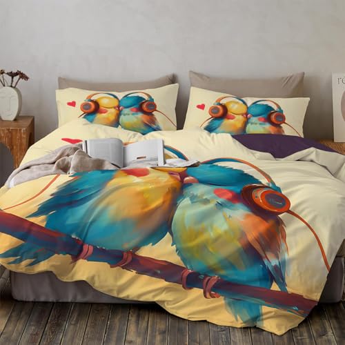 Housse de couette 240x260 impression 3D les tourtereaux en microfibre premium - 3