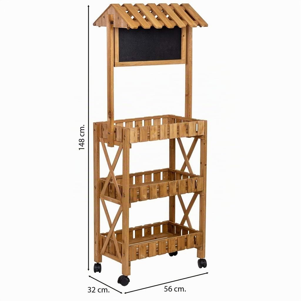 WANDERLUST DECO Expositor-estantería de madera con 3 bandejas 56x32x148h cm